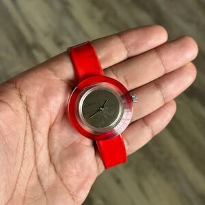 Vintage 70s Chateau Buler Lucite Mirror Dial Red Wristwatch
